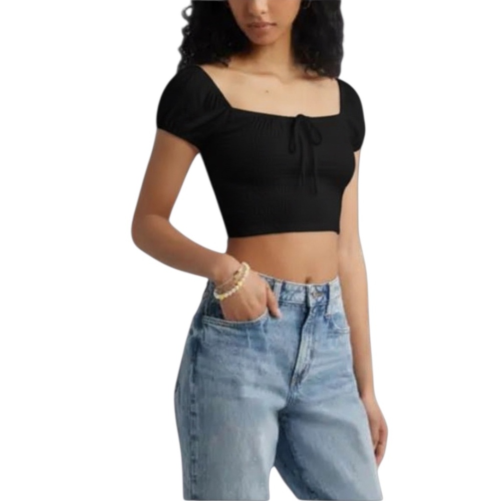 Romantic Vintage Cottagecore BP Smocked Crop Top Black NWT Size Large